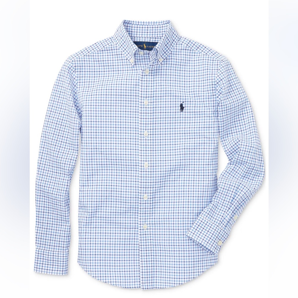 Polo Ralph Lauren Blue Plaid Cotton Poplin Shirt